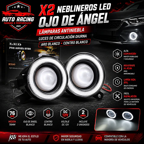 X2 Neblineros Led ojo de Ángel para autos, lámparas antiniebla 76mm 1