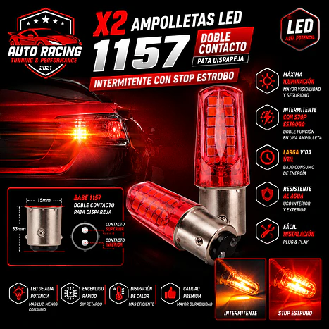 Ampolletas LED doble contacto 1157 intermitente estrobo  1