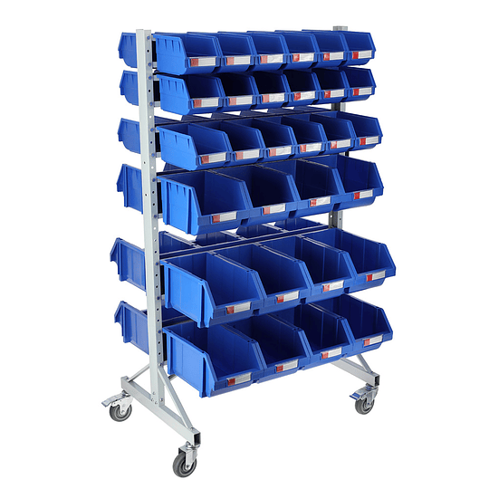 Rack móvil con 60 cajas organizadoras 