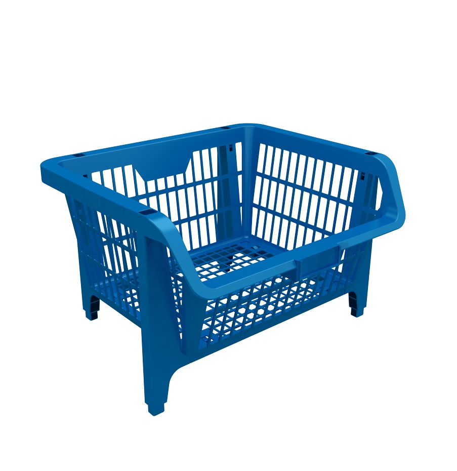 Canasto (cesto) apilable profesional 44x38x28 cm azul