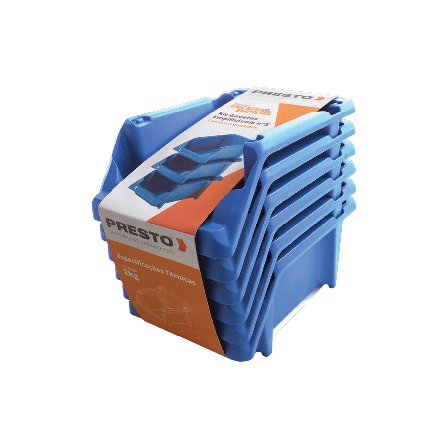 Kit de 6 gavetas 10x18x8 cm Azul