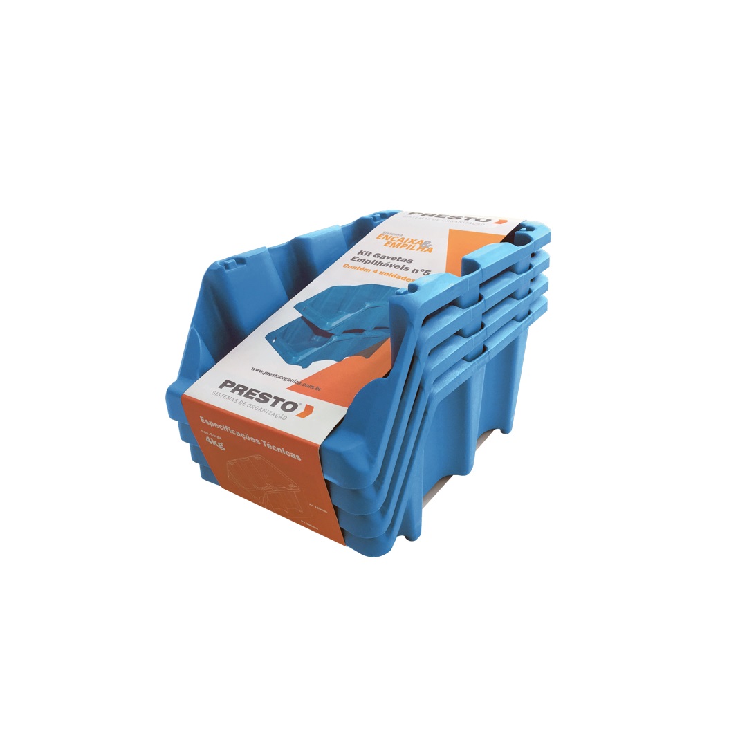 Kit de 4 gavetas 15x26x12 cm Azul