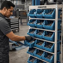 Rack 34x75x150 cm con 21 cajas de 22x34x18 cm