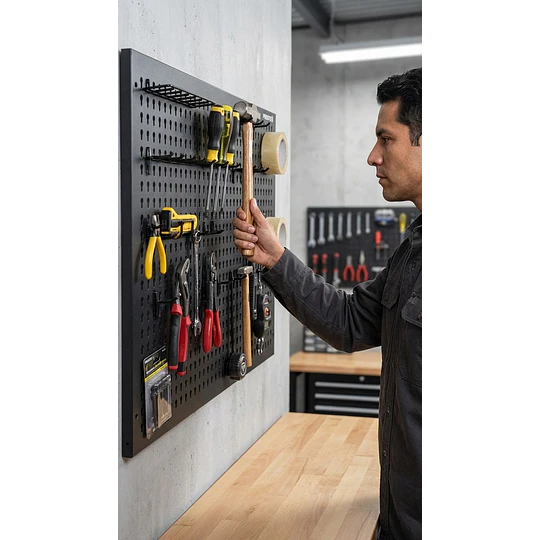Organizador de herramientas 97 x 64 cm negro con 48 ganchos plásticos