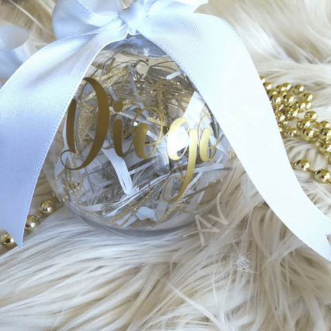 Bola de Natal Transparente decorada e com nome