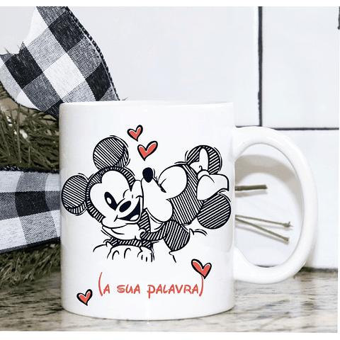 Caneca "Adoro-te" com a Minnie e o Mickey