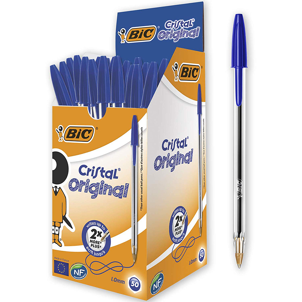 Box with 50 BiC Cristal Blue Ballpoint Pens
