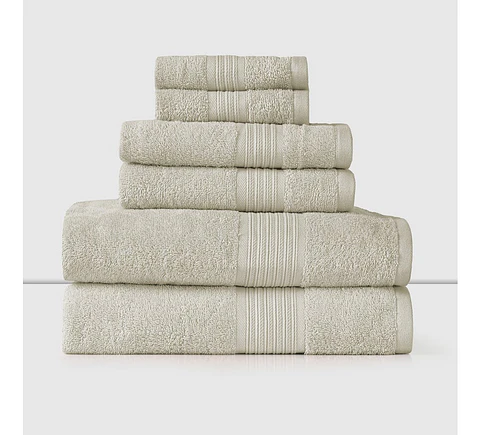 Set 6 Toallas CN Plana Beige (Mano, Baño, Visita) 