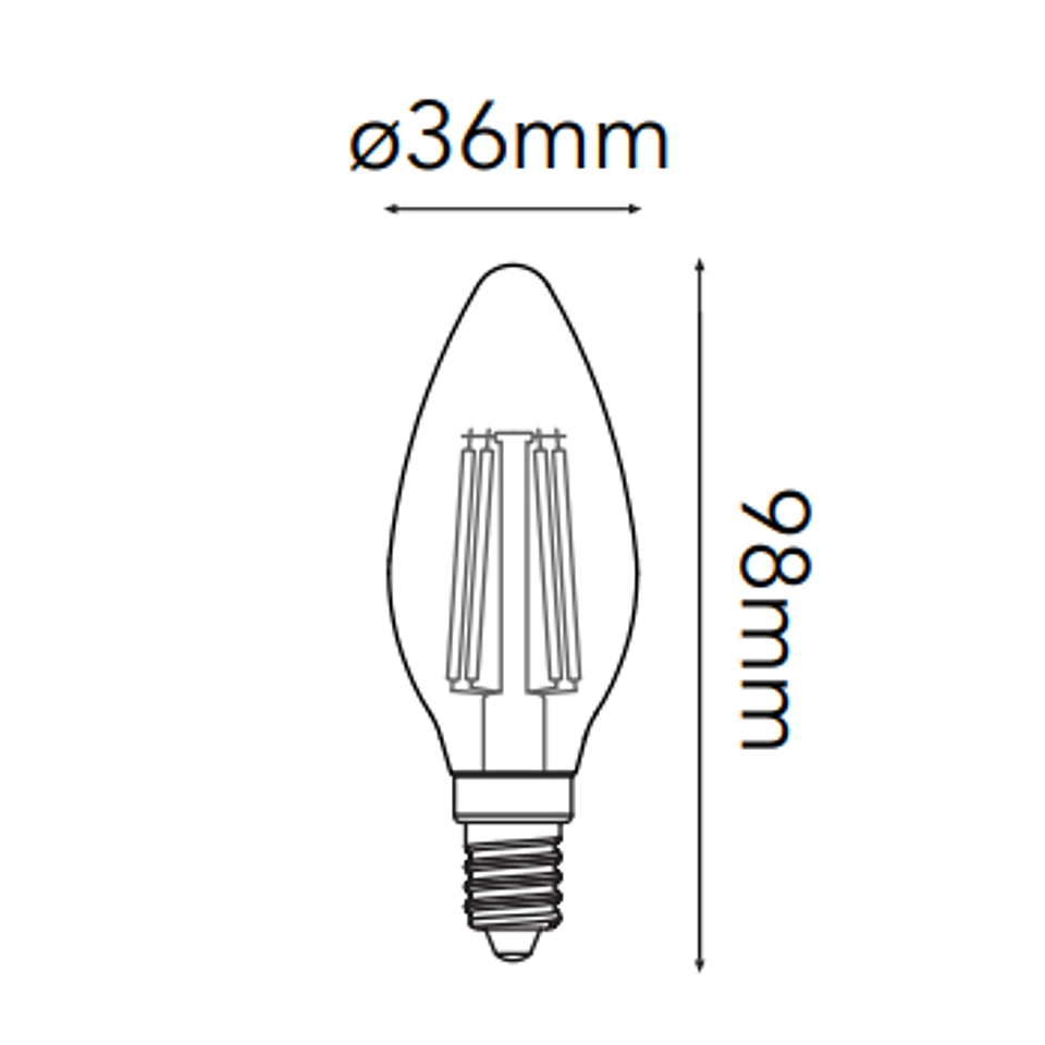 35-2703-WW Foco C35 (Tipo Vela) E12, 4W, 400lm, Ra>80, LED Sapphire, 2700K