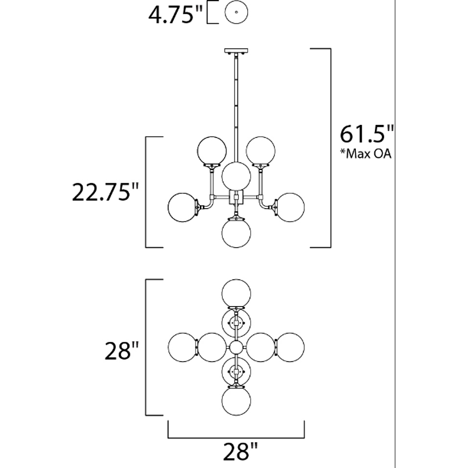 Atom 8-Luces Colgante Decorativa 24725WTBKPN﻿ Opalia Acab. Negro Níquel 