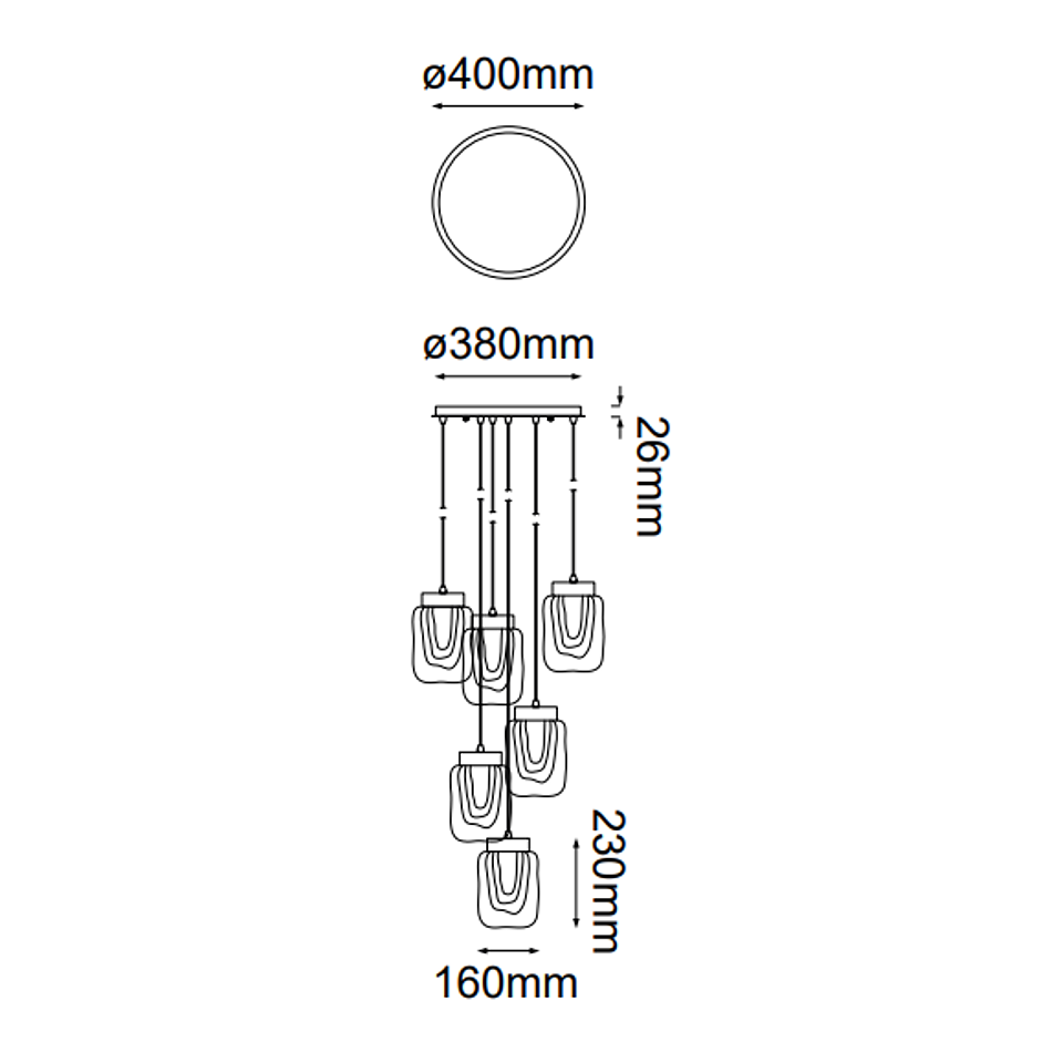 Viva Colgante Q36206-BG D400*H4000 Led 6*4W 3000K