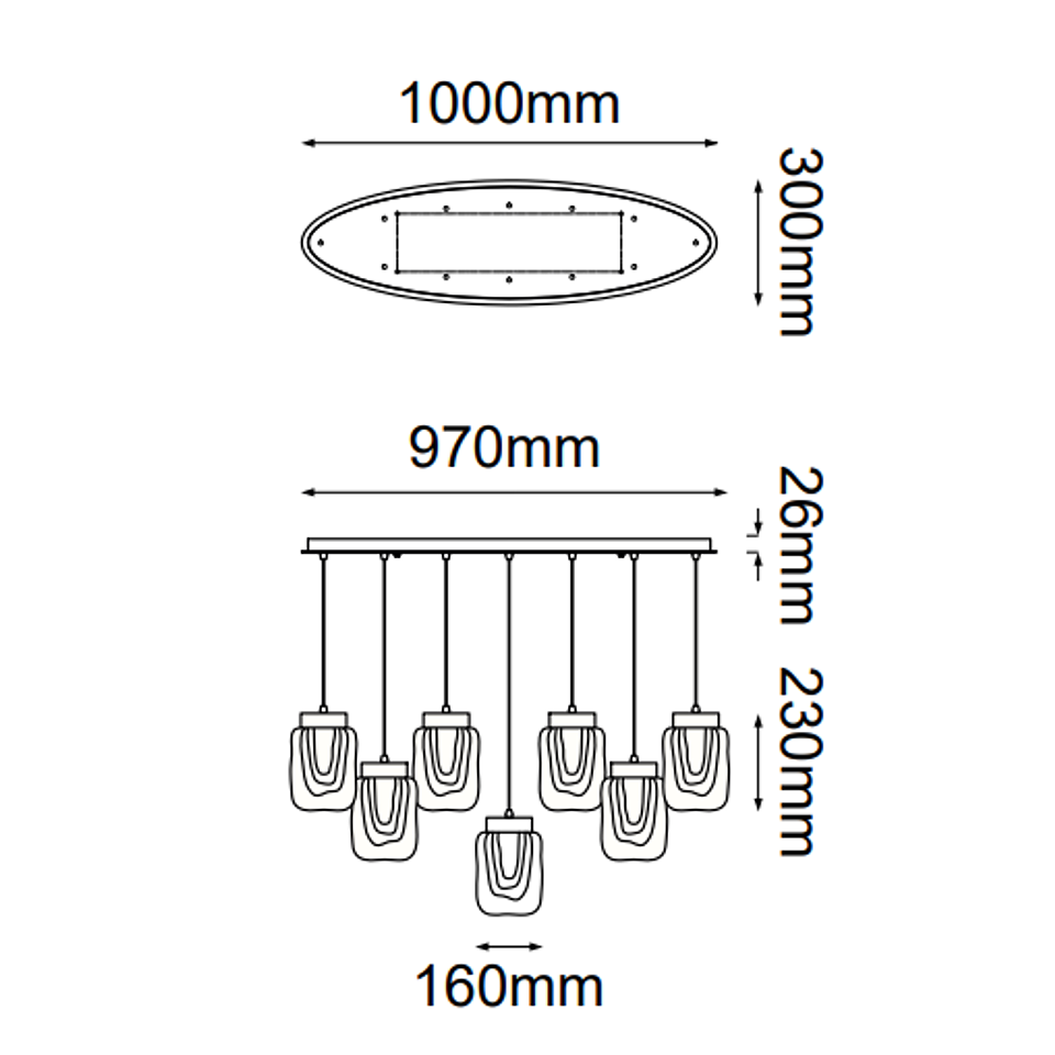 Viva Colgante Q36212-BG L1000*W300*H4000 Led 12*4W 3000K