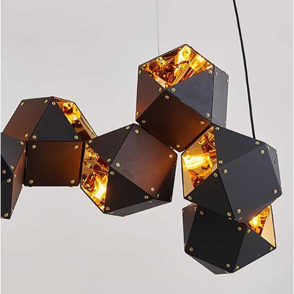 Lámpara Decorativa CUBE Q63610-BL 10 Luces Acab. Negro & Oro