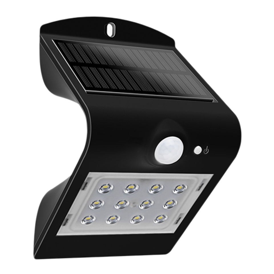 40-2115-07 LUMINARIA SOLAR A MURO 1.5W 5000K IP65 ACABADO NEGRO