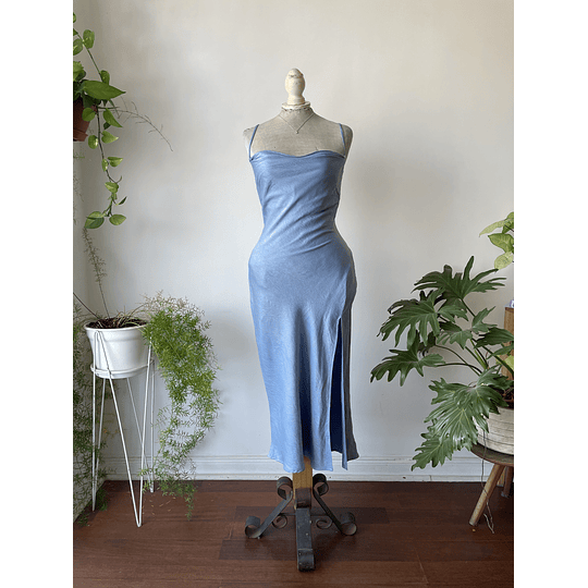 Vestido satén celeste: talla: S