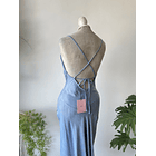 Vestido satén celeste: talla: S 2