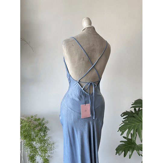Vestido satén celeste: talla: S