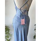 Vestido satén celeste: talla: S 3