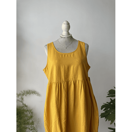 Vestido ocre lino. Talla. M