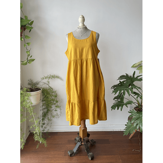 Vestido ocre lino. Talla. M