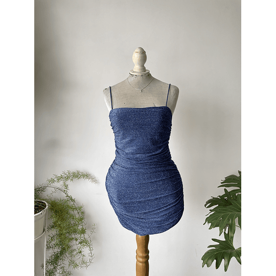 Vestido brillos azul. Talla: S