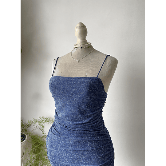Vestido brillos azul. Talla: S