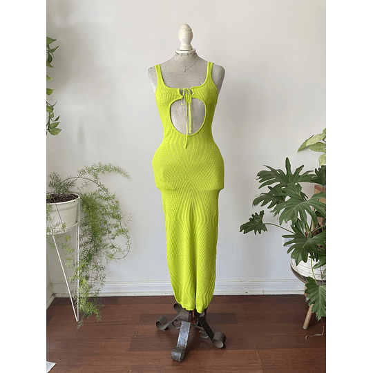 Vestido hilo lima. Talla: M ajsutado