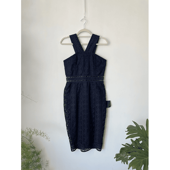 Vestido azul macramé. Talla: M chico (s)