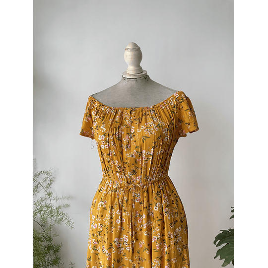 Vestido ocre flores. Talla: S