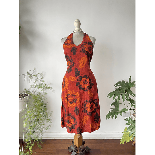 Vestido ladrillo lino. Talla: 7 (m)