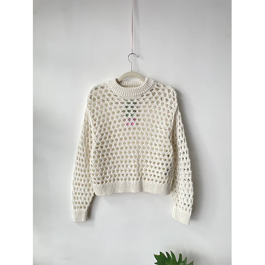 Sweater calado blanco. Talla: XS grande