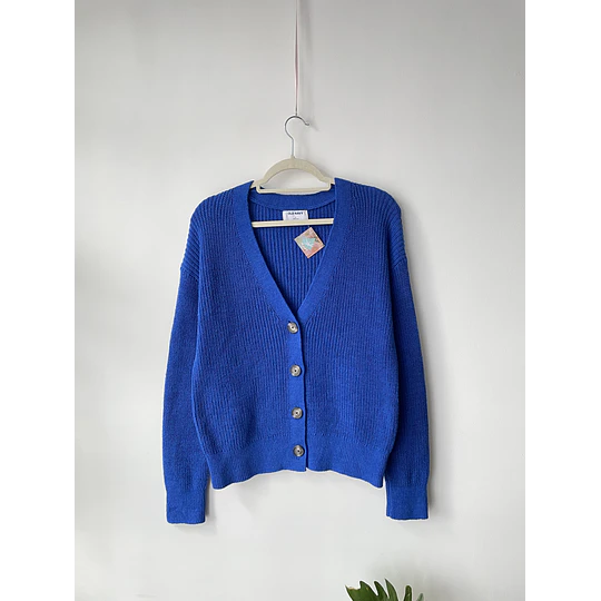 Cardigan azul algodón. Talla: S grande (M)