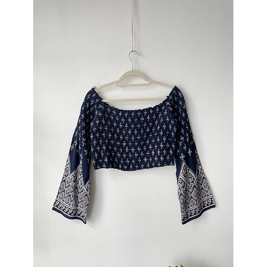 Blusa azul boho. Talla: L
