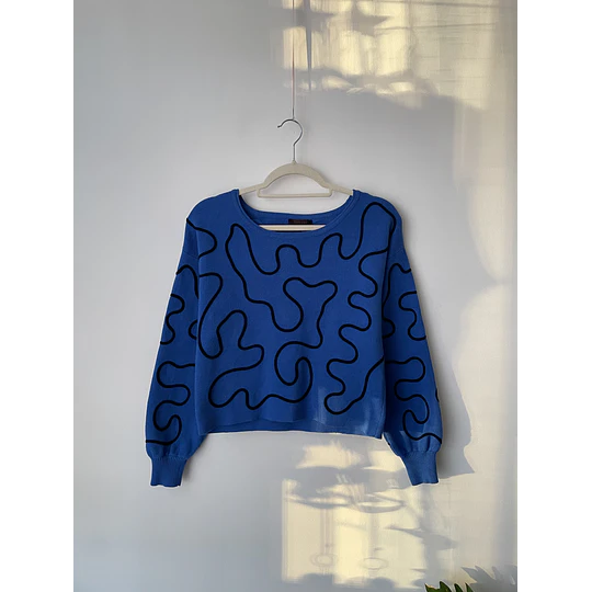 Sweater azul líneas. Talla: S