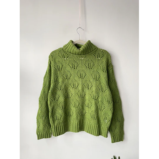 Sweater verde lana algodón. Talla: L