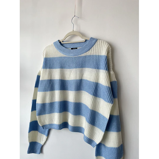 Sweater celeste rayas. Talla: XS oversized (XL)