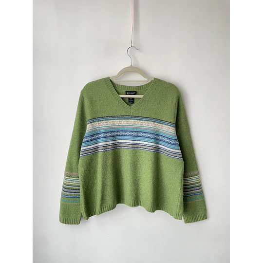 Sweater verde Lana cordero. Talla: 18/20 (XL)