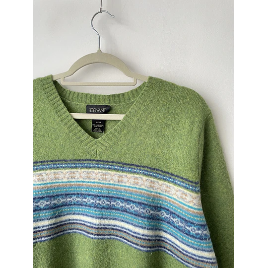 Sweater verde Lana cordero. Talla: 18/20 (XL)