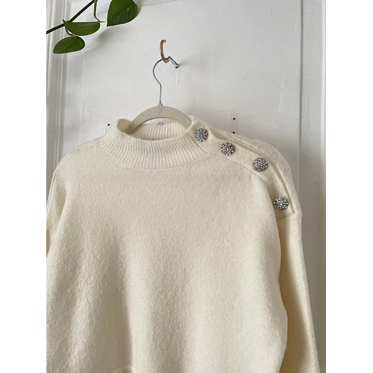 Sweater crema botones. Talla: S holgado 