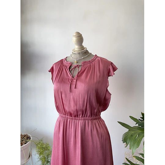 Vestido rosa viejo satín. Talla: L 