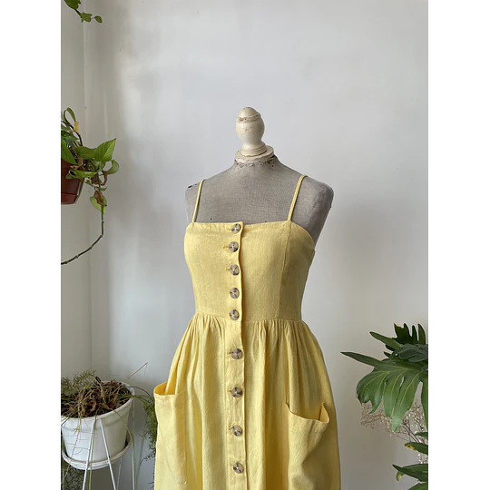 Vestido amarillo lino. Talla: S