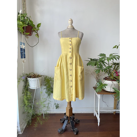Vestido amarillo lino. Talla: S