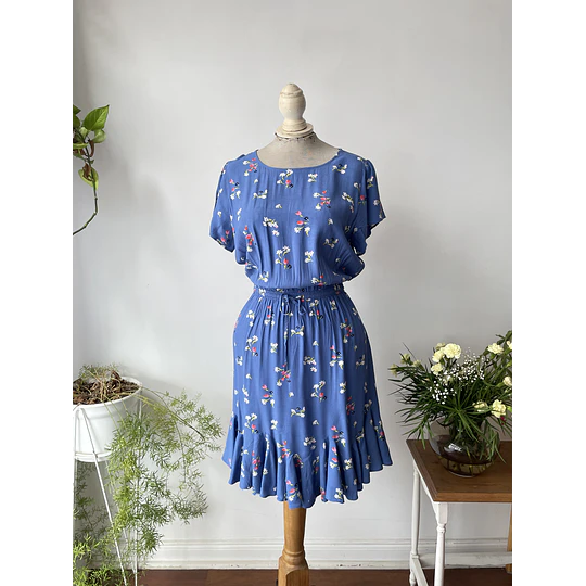 Vestido azul flores. Talla: M grande (M/L) 