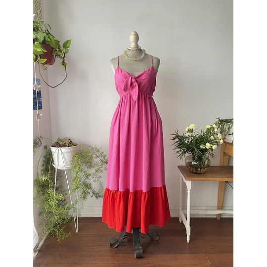 Vestido rosa lino. Talla: S elasticado