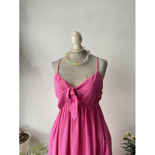 Vestido rosa lino. Talla: S elasticado