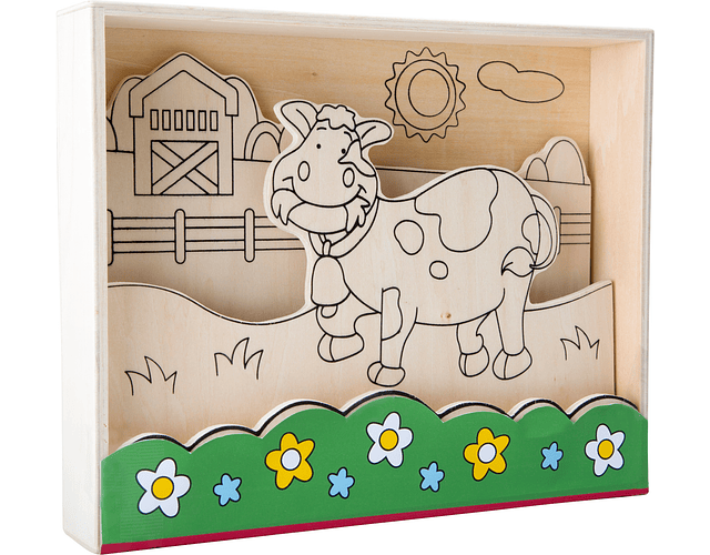 Small Foot - Pintura de madeira - Vaca na quinta - crianças
