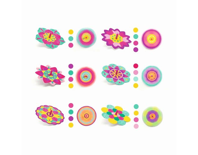 Djeco - Jogo com 4 Piões e 18 discos para colorir em flores