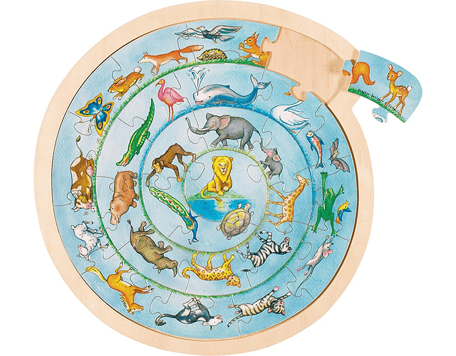 Goki - Puzzle circular em madeira - Animais