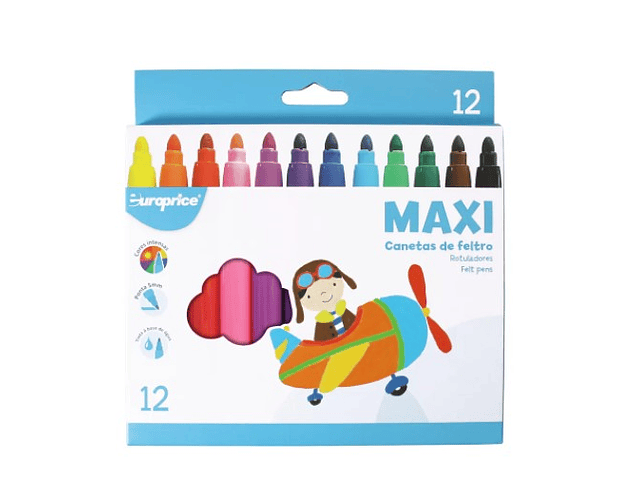 Europrice - 12 Canetas marcadores de feltro MAXI para bebés