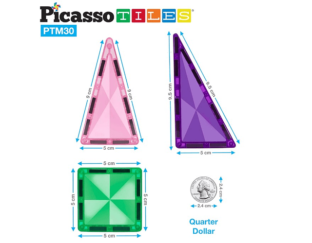 Picasso Tiles - Ladrilhos Magnéticos - Construção - Mini Diamond - Fogetão 30 peças